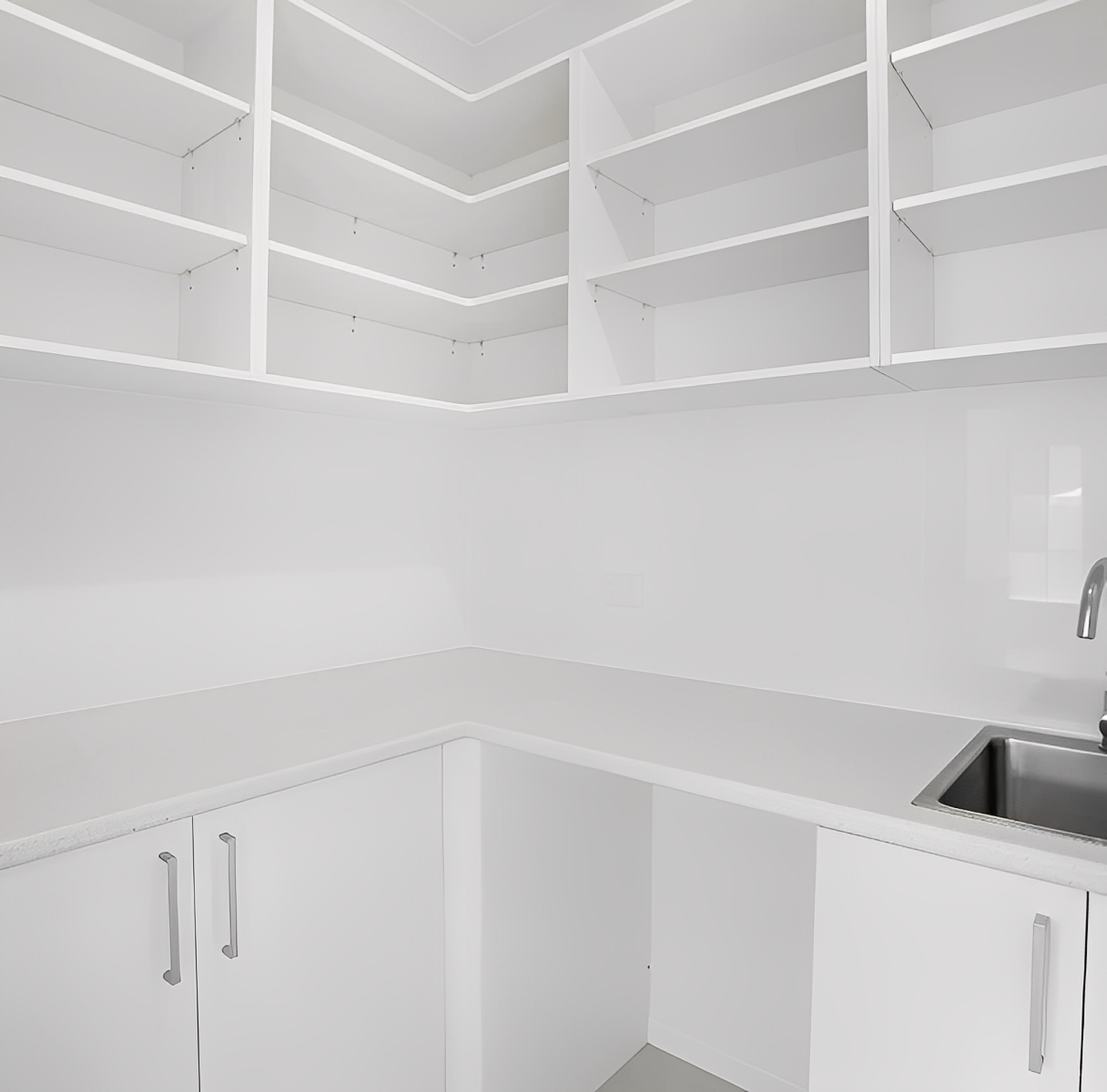 Minimalist kitchen with open shelving